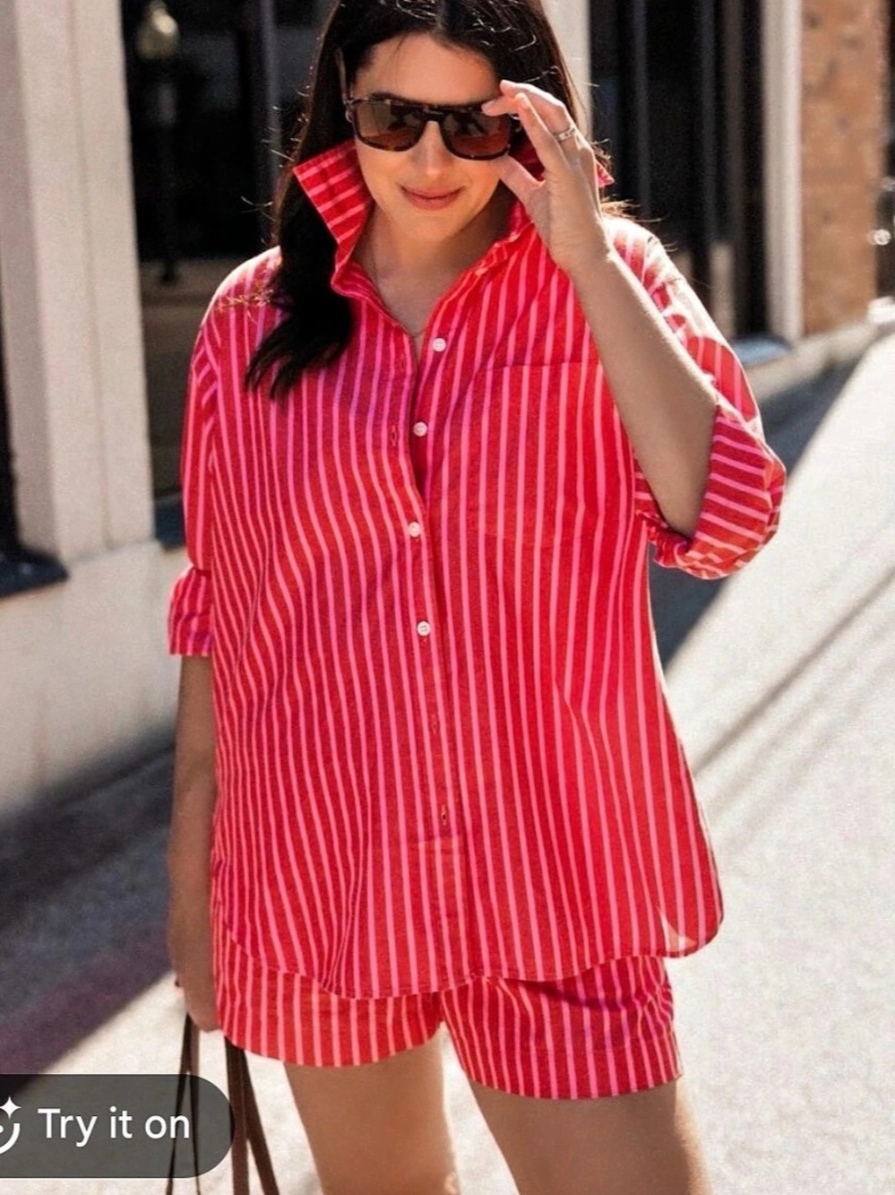 Gap Organic Cotton Poplin Stripe Big Shirt Red & pink and matching shorts